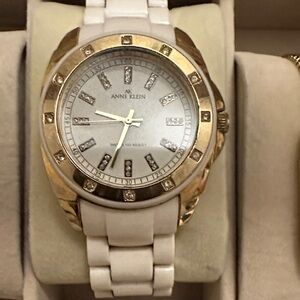 Anne Klein Gold-Tone and White Crystal Watch